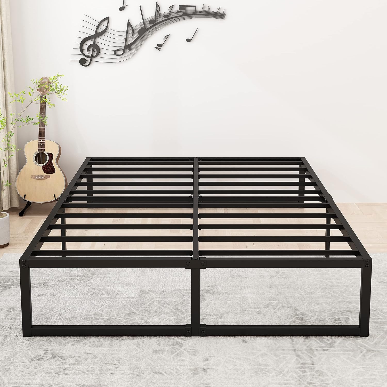 Lutown-Teen 14 Inch Queen Bed Frame With Heavy Duty Steel Slat Support