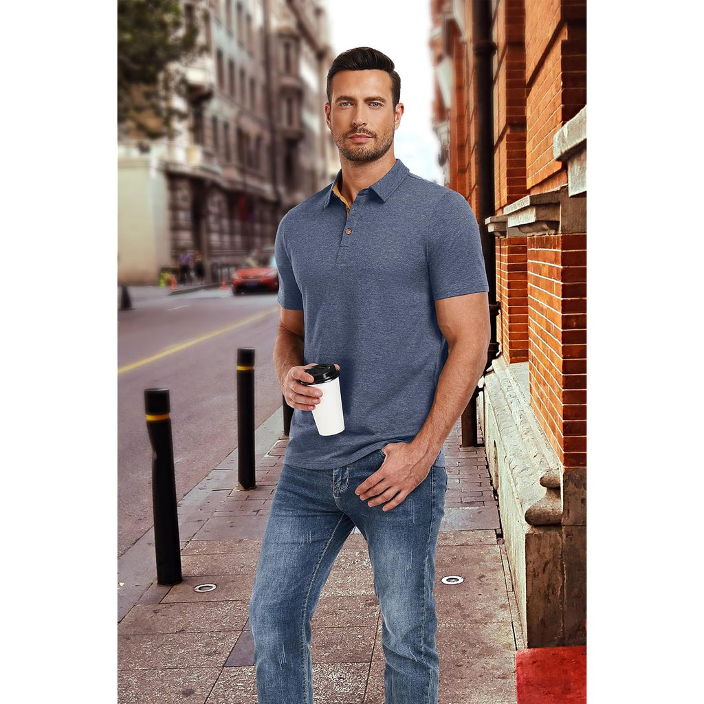 Mens Polo Shirts Short Sleeve Casual Cotton Golf Shirts Performance Polo Shirts For Men