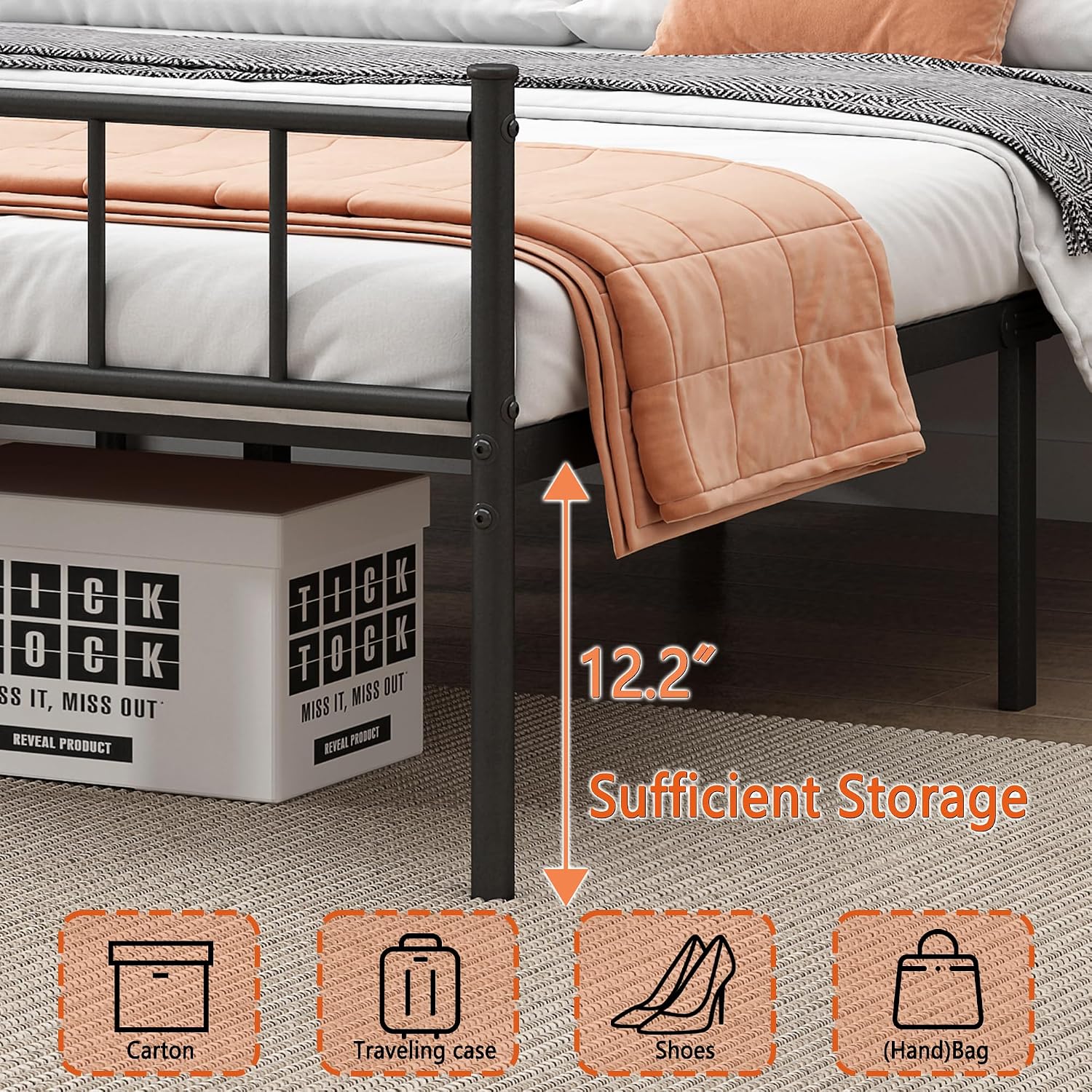 Queen Metal Bed Frame,Steel Slat Support,Noise Free,Easy Assembly