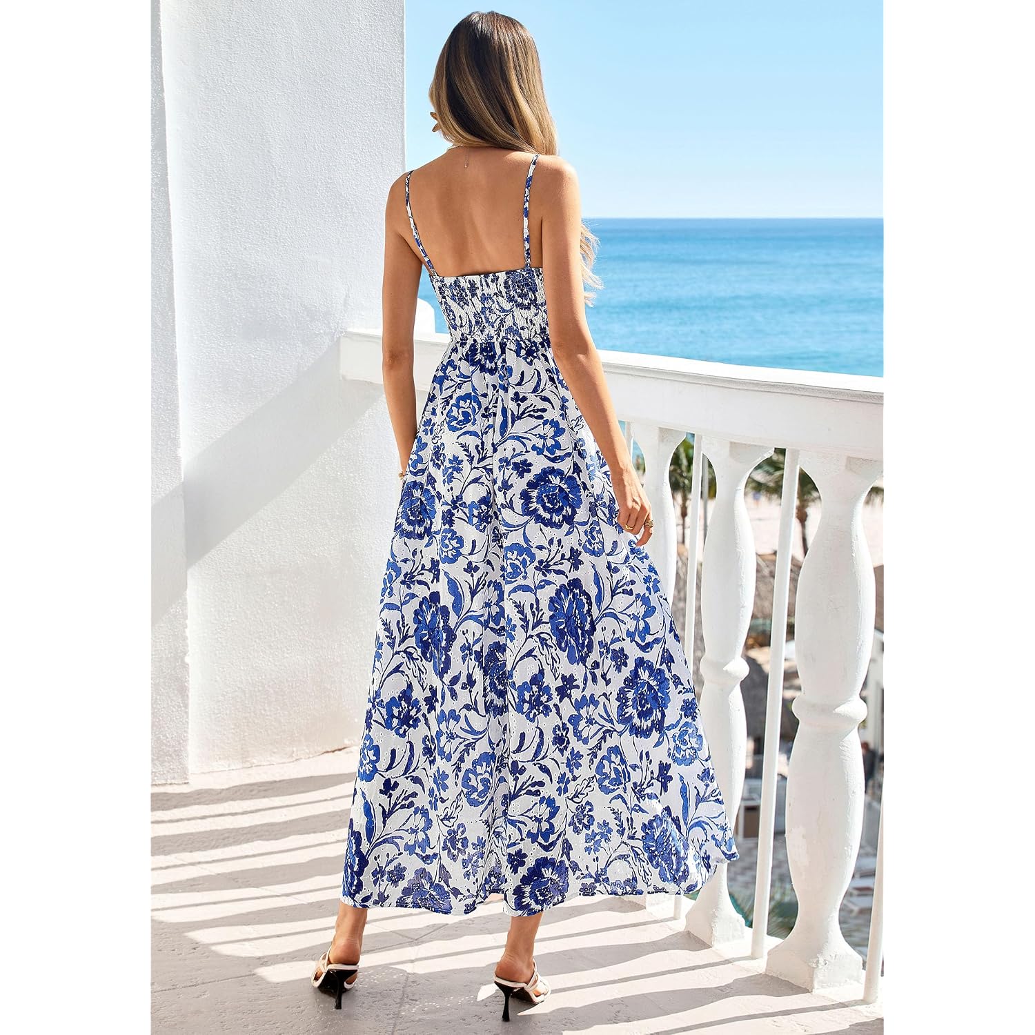 Prettygarden Womens 2026 Spring Boho Maxi Dress Eyelet Floral Long Flowy Sundresses Summer Beach Vacation Clothes