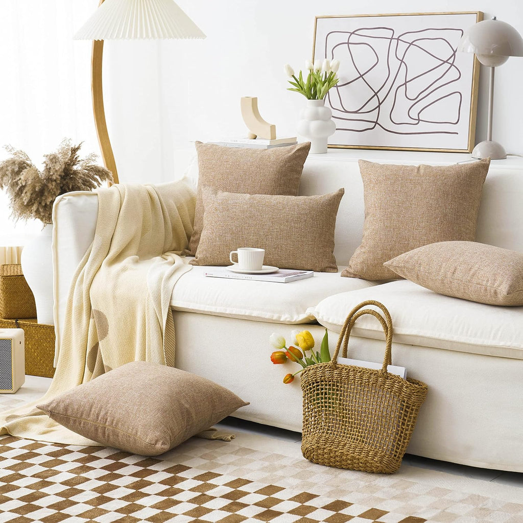 Home Brilliant Linen Throw Pillow Covers 18X18 Burlap Decorative Pillow Covers Farmhouse Throw Pillows For Couch Bench Sofa, Set Of 2, 18 X 18 Inch, Natural Linen
