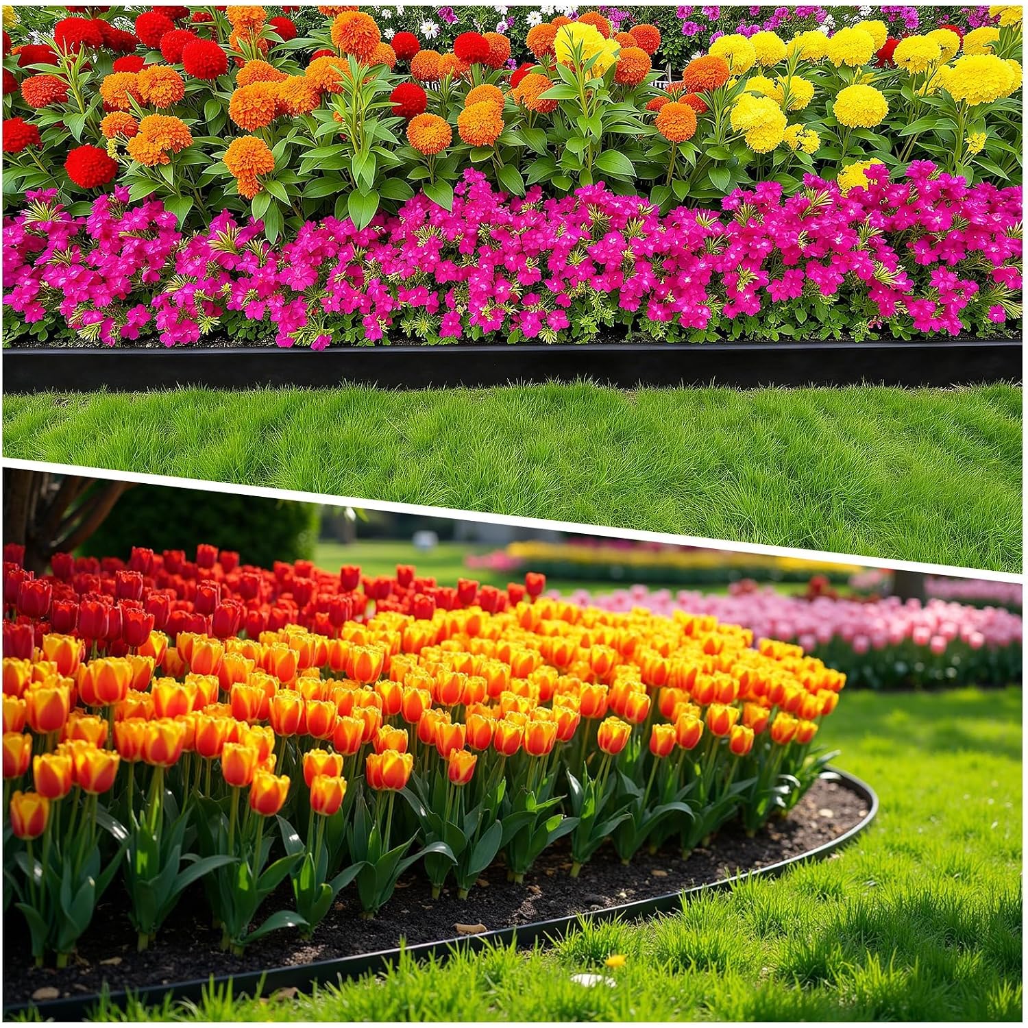 Mixc 100Ft Landscape Edging Kit With 150 Spikes, Not Digging Flexible Plastic Edge Border For Landscaping, Lawn, Garden, Flower Beds, Yard, Paver, Playground, Pathway,3Pack, 33Ft Each,1.5In High