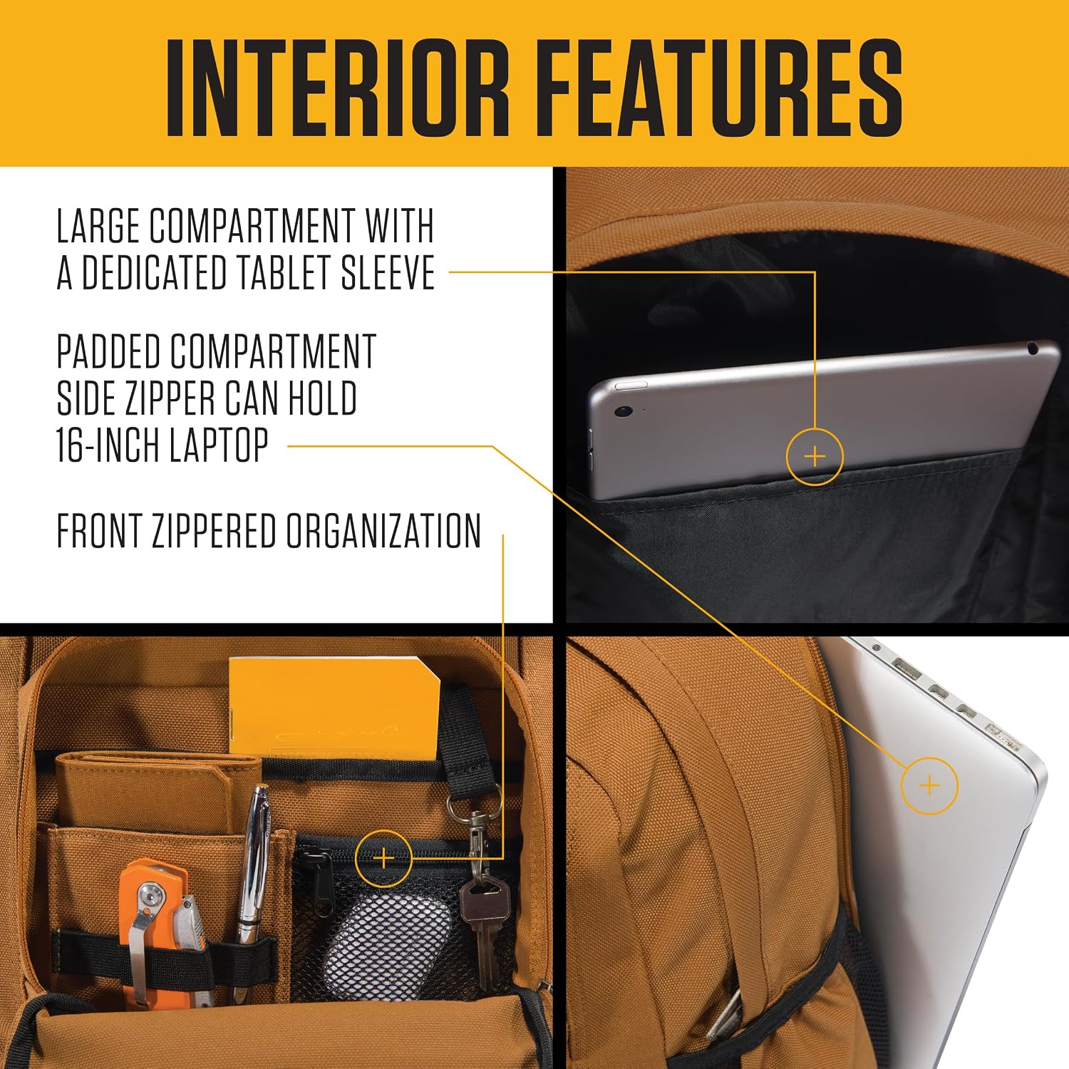 Carhartt 28L Dual-Compartment Backpack, Durable Pack With 16" Laptop Sleeve And Duravax Abrasion Resistant Base, Black