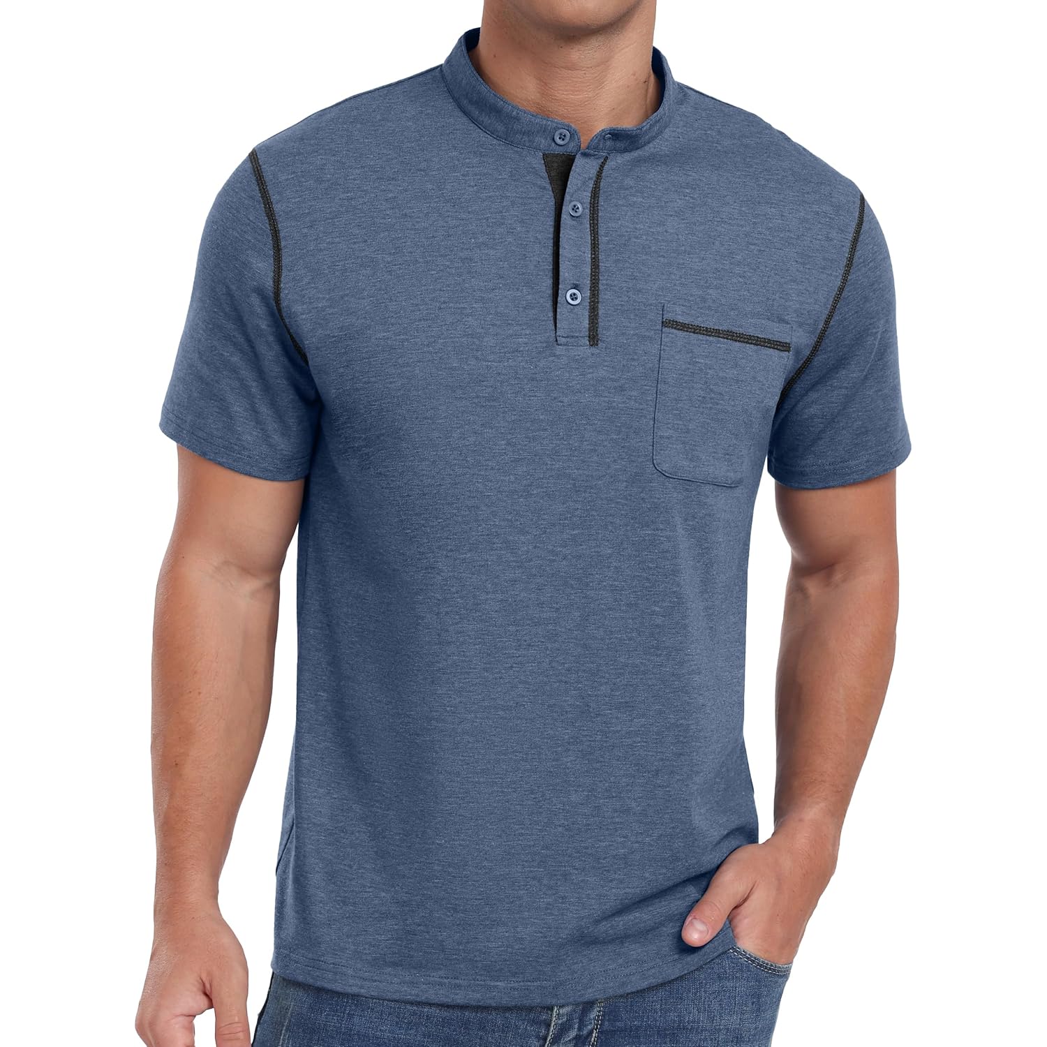 Sailwind Mens Henley Shirts Short Sleeve Summer Casual Classic Cotton T Shirts Pocket Button Shirt