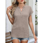 Anrabess Womens Short Sleeve Henley Shirts V Neck Summer Sweaters 2026 Spring Business Tunic Tops Dressy Casual Work Blouses