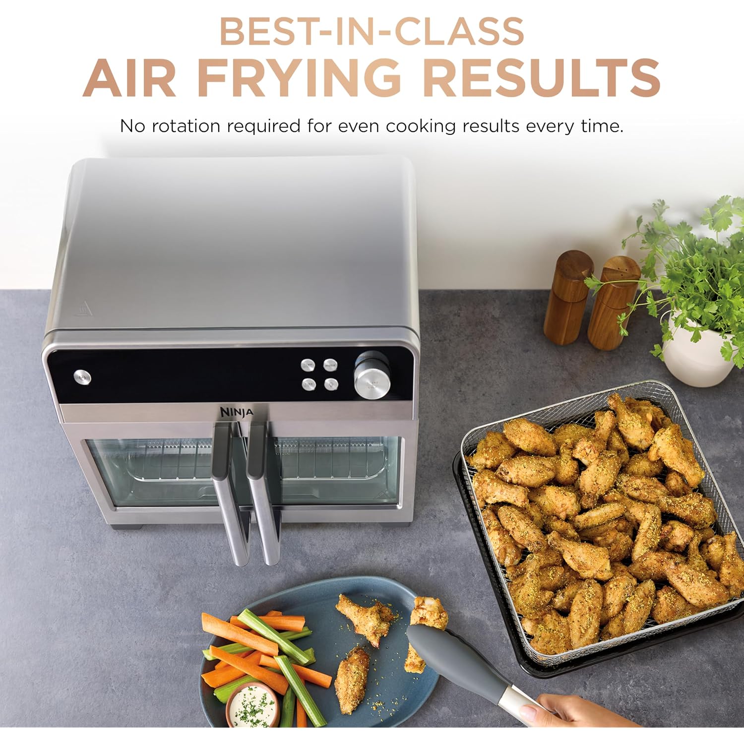 Ninja | French Door Premier Air Fry Oven | 10-In-1 Functions | 20.3-Qt Capacity | 5-Qt Air Fry Basket, Sheet Pan, Wire Rack, Broil Rack | Pfas-Free Cooking Surface, Dishwasher-Safe Accessories | Fo101