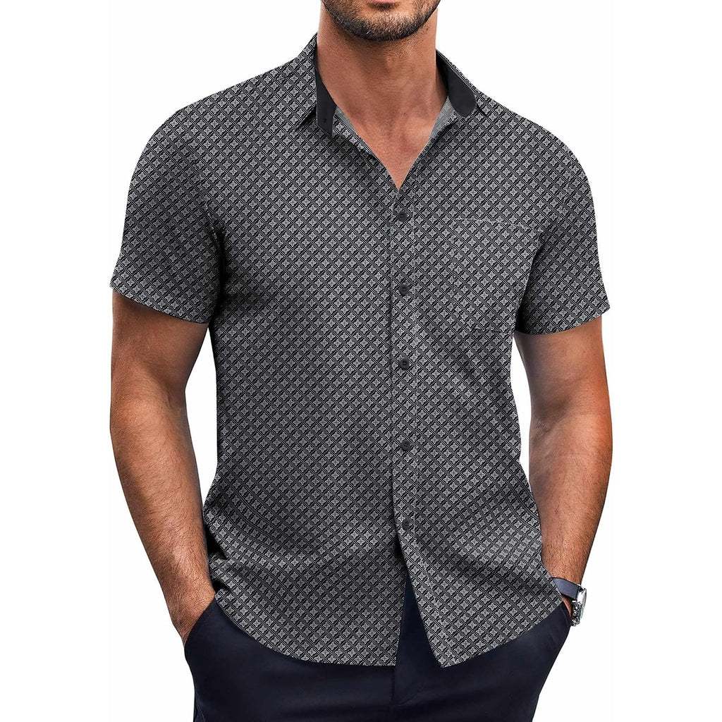Coofandy Mens Short Sleeve Button Down Shirts Wrinkle Free Dress Shirts Casual Polka Dot Print Shirt With Pocket