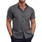 Coofandy Mens Short Sleeve Button Down Shirts Wrinkle Free Dress Shirts Casual Polka Dot Print Shirt With Pocket