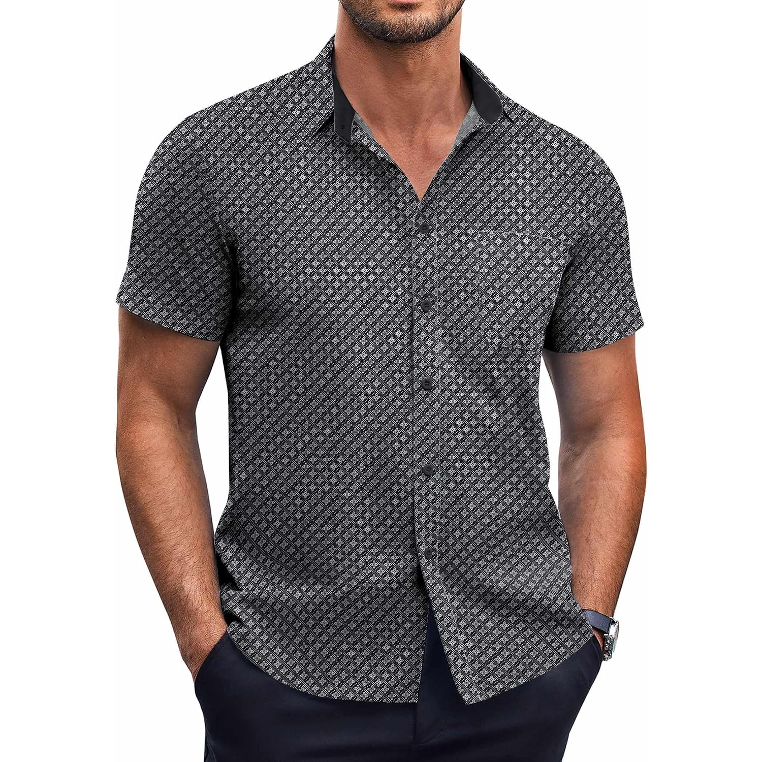 Coofandy Mens Short Sleeve Button Down Shirts Wrinkle Free Dress Shirts Casual Polka Dot Print Shirt With Pocket