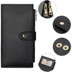 GOIACII Slim Wallets for Women RFID Blocking Card Holder 2 Zipper Pockets Thin Ladies Clutch Purse Black