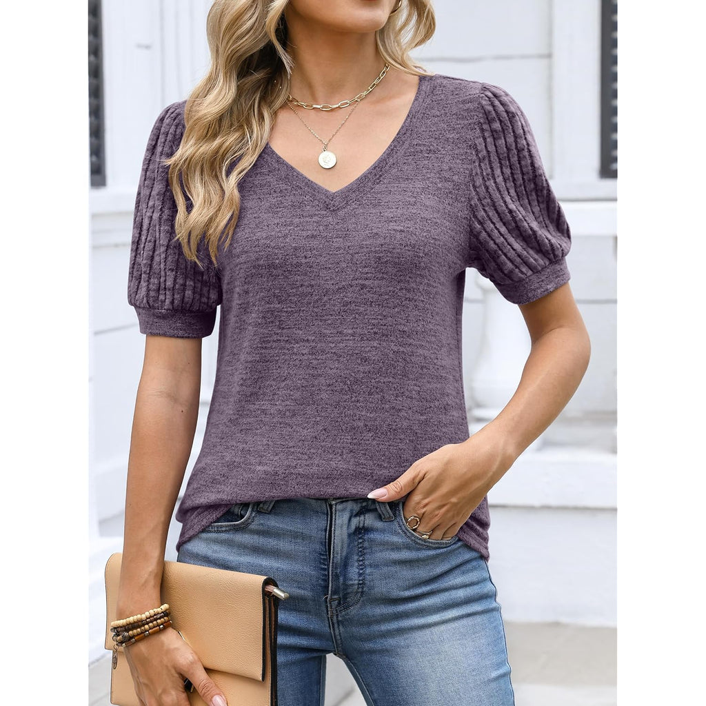 Womens Tops Summer Sweaters Dressy Casual V Neck Tunic Blouses Short Sleeve Basic Tee Shirts 2026 Trendy Clothes