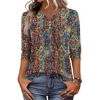 LOMON 3/4 Length Sleeve Womens Tops Dressy Casual Henley V Neck Blouses Loose Fit Tunics 2026 Trendy Summer Outfits
