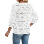 Sampeel Women Blouses Dressy Casual 3/4 Length Sleeve Tops Eyelet Lace Spring Summer Shirts Beach Vacation Clothes
