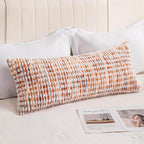 Decorative Boho Orange Lumbar Pillow Covers 1 Pack 14X36 Inch Farmhouse Tufted Long Accent Body Pillow Covers For Bed, Neutral Fluffy Boho Throw Pillowcase For Couch Bedroom, Sofa Home Décor