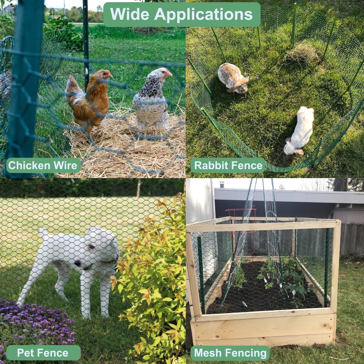 Mklsit Chicken Wire For Floral Arrangements, 15.7 X 157 Inches Green Mesh, 0.6 Inch Hexagonal Galvanized Pvc Coated Netting Fence For Crafts, Poultry, Garden