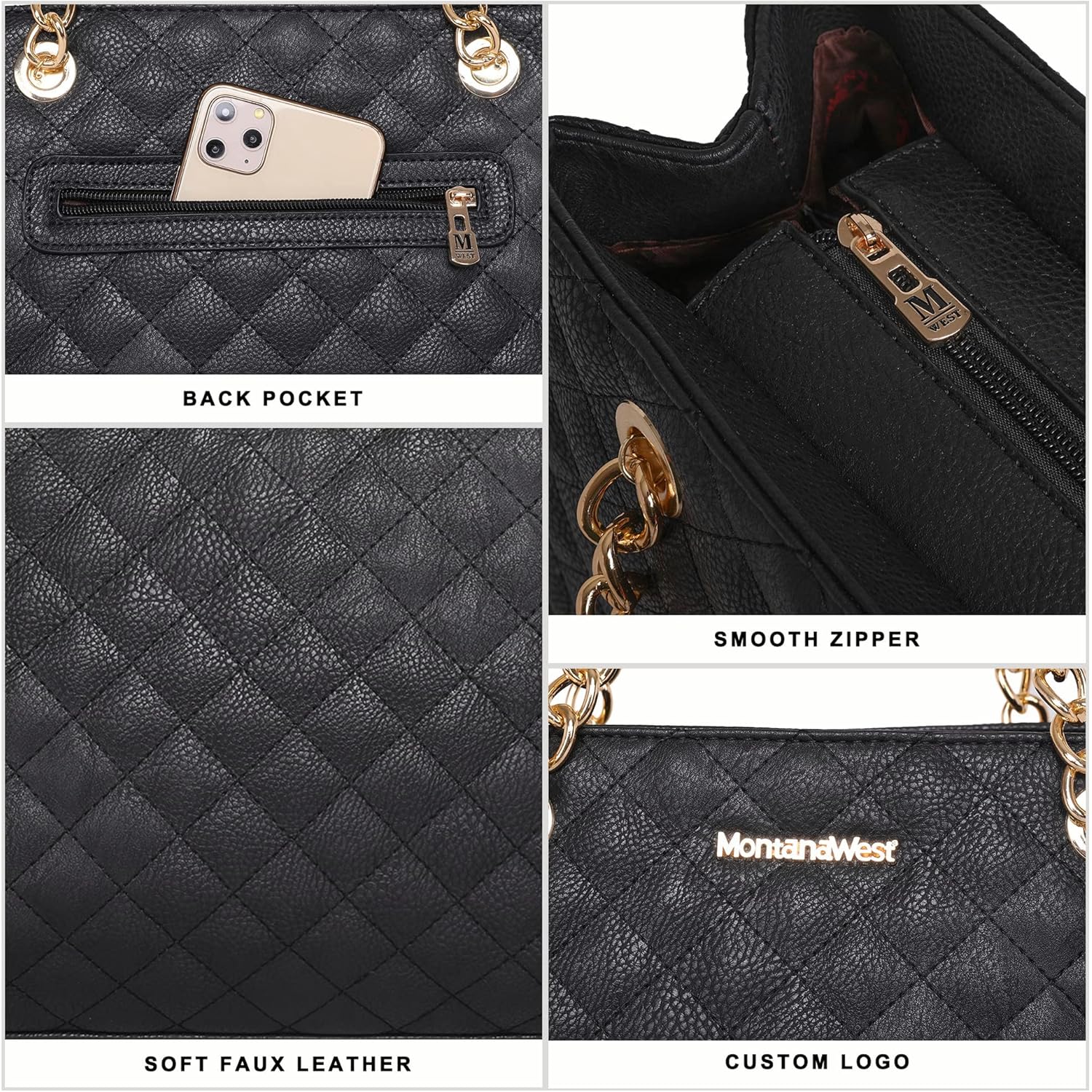 Montana West MEDIUM Tote Bag for Women Quilted Chain Handbags Shoulder Purse