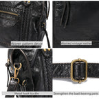 Rivet Crossbody City Bag For Women,Large Retro Washed Leather Handbag Purse,Vintage Y2K Grunge Slouchy Shoulder Bags
