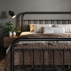 Allewie Queen Size Metal Platform Bed Frame With Victorian Style Wrought Iron-Art Headboard/Footboard, No Box Spring Required, Black