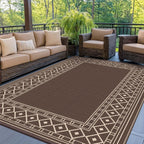 Genimo Outdoor Rug, Waterproof Plastic Rugs For Patio, 5'X8' Coffee Beige | Outside Larger Modern Carpet Mat For Porch Decor, Deck, Balcony, Camping, Rv, Backyard, Picnic, Beach, Reversible, Foldable