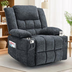 Korser 360° Swivel Rocker Recliner For Adults, Nursery Glider Recliner With Massage And Heating, Rocking Chair With Cup Holder, Manual Recliner Chair For Living Room, Bedroom (Fabric, Dark Gray)
