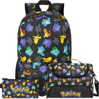 Get Trend Pokemon Boys Backpack, Lunch Bag & Pencil Case, 3 Piece Set | 18 Inch Bookbag, Adjustable Padded Straps, Insulated Lunch Bag, Pencil Pouch, School Supplies, Pikachu Gamer Gifts For Boys