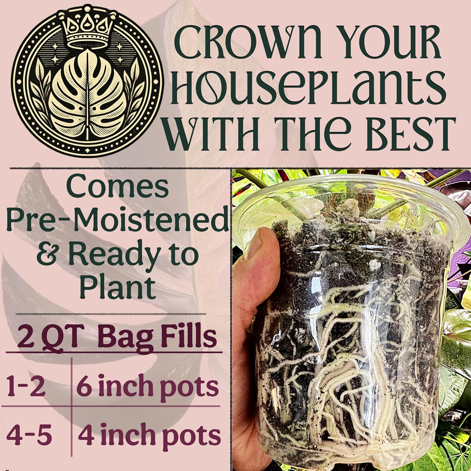 Craft Organic Houseplant Potting Mix, Elite House Plant Soil, Chunky, Well Draining Potting Soil For All Indoor Plants, Tropical Plants & Flowers, Sustainable & Peat Free, Less Prone To Gnats, 2Qt
