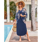 Women'S Summer Maxi Dress 2 Piece Outfit Sleeveless Loose Split Dresses With Cover Up Casual Formal