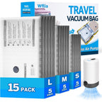 15 Packs Vacuum Bags For Travel With Rechargeable Pump, 3 Sizes Vacuum Seal Bags For Clothing, Compression Vacuum Travel Bags For Luggage, Vacuum Packing Bags For Closet Organization