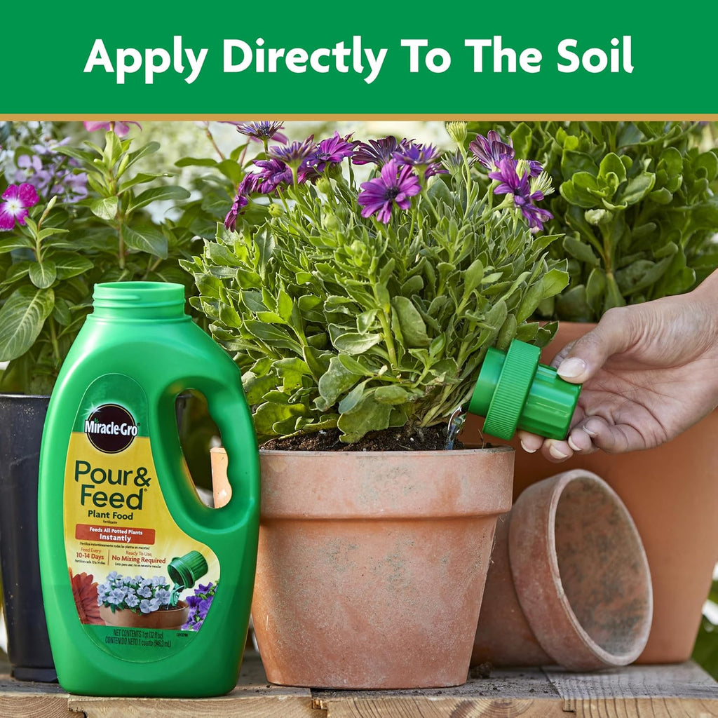 Miracle-Gro Pour & Feed Plant Food, 32 Fl. Oz. | Outdoor And Indoor Plant Fertilizer For Containers, Instantly Feeds