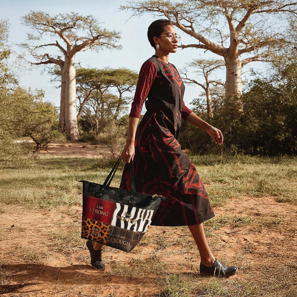 Afroyla Afrocentric Art Totebag for Black Women – Premium Leather, Work & Everyday Bag, Ideal Gift for Her on Mother's Day