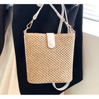 Women Straw Crossbody Bag Beach Handmade Rattan Shoulder Bags Hand Woven Leather Straps Straw Clutch Purse Vacation