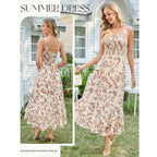 Grace Karin Women'S 2026 Summer Floral Boho Dress Square Neck Strapped Swing A Line Sundress Beach Long Maxi Outfits