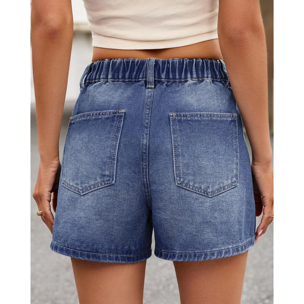 Jean Shorts for Women High Waisted Baggy Wide Leg Elastic Waist Mom Denim Shorts 4" Inseam Casual Summer Jorts