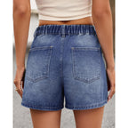Jean Shorts for Women High Waisted Baggy Wide Leg Elastic Waist Mom Denim Shorts 4" Inseam Casual Summer Jorts