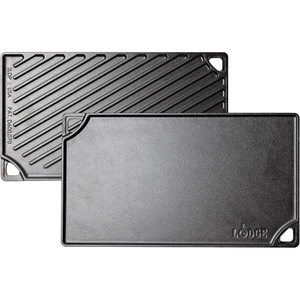 Lodge Reversible Cast Iron Grill/Griddle Pan 16.75 x 9.5 - Pre-Seasoned Dual-Sided Double Burner for BBQ, Eggs, Pancakes, Burgers - PFAS Free Cookware - Flat Top Plate for Oven, Grill, & Campfire