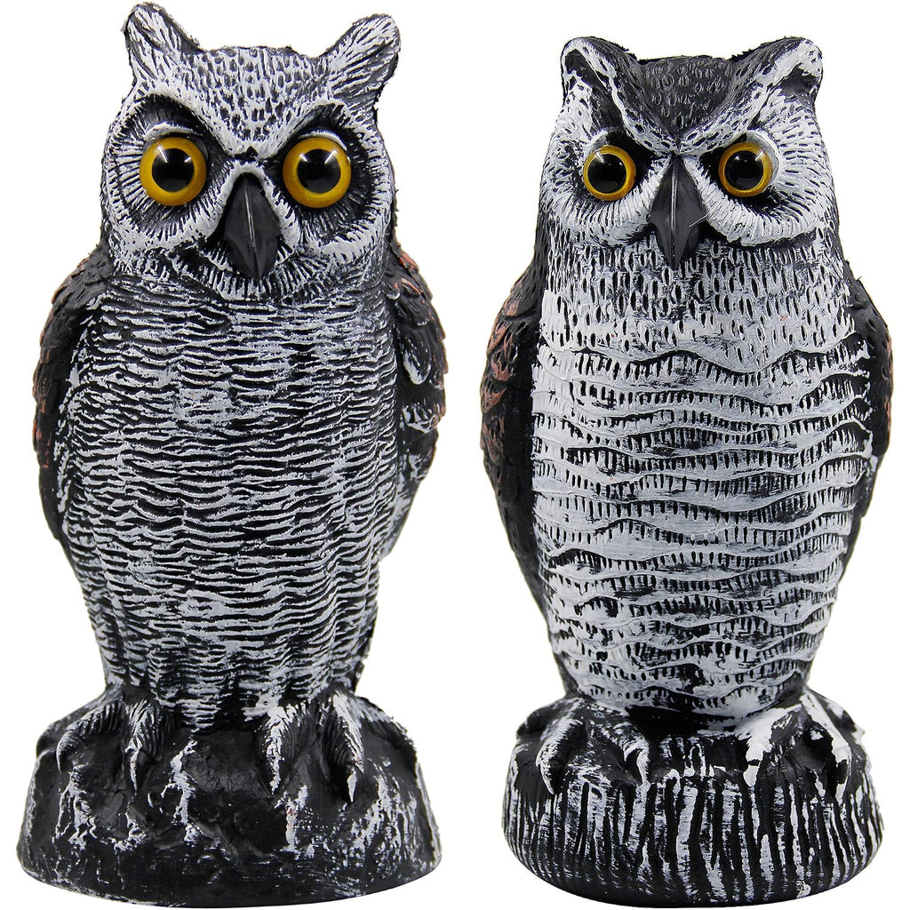 2 Pack Fake Horned Owl Bird Scarecrow Decoy 10.5 Inch Height, Plastic Deterrents, Halloween Decoration, Nature Enemy Pest Repellent For Outdoor Garden Yard