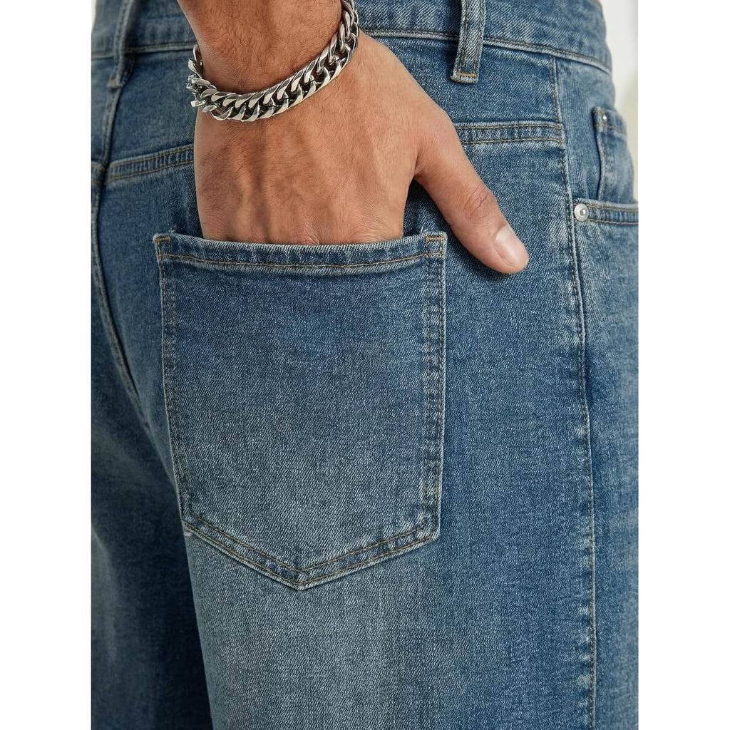 Jmierr Mens Baggy Jeans Wide Leg Loose Fit Denim Shorts Streetwear Below Knee Jorts