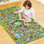 JOYIN Kids Play Rugs - 12 Pull-Back Vehicle Set - Durable Carpet Playmat Rug - City Pretending Play - Toddler Car Track Rug