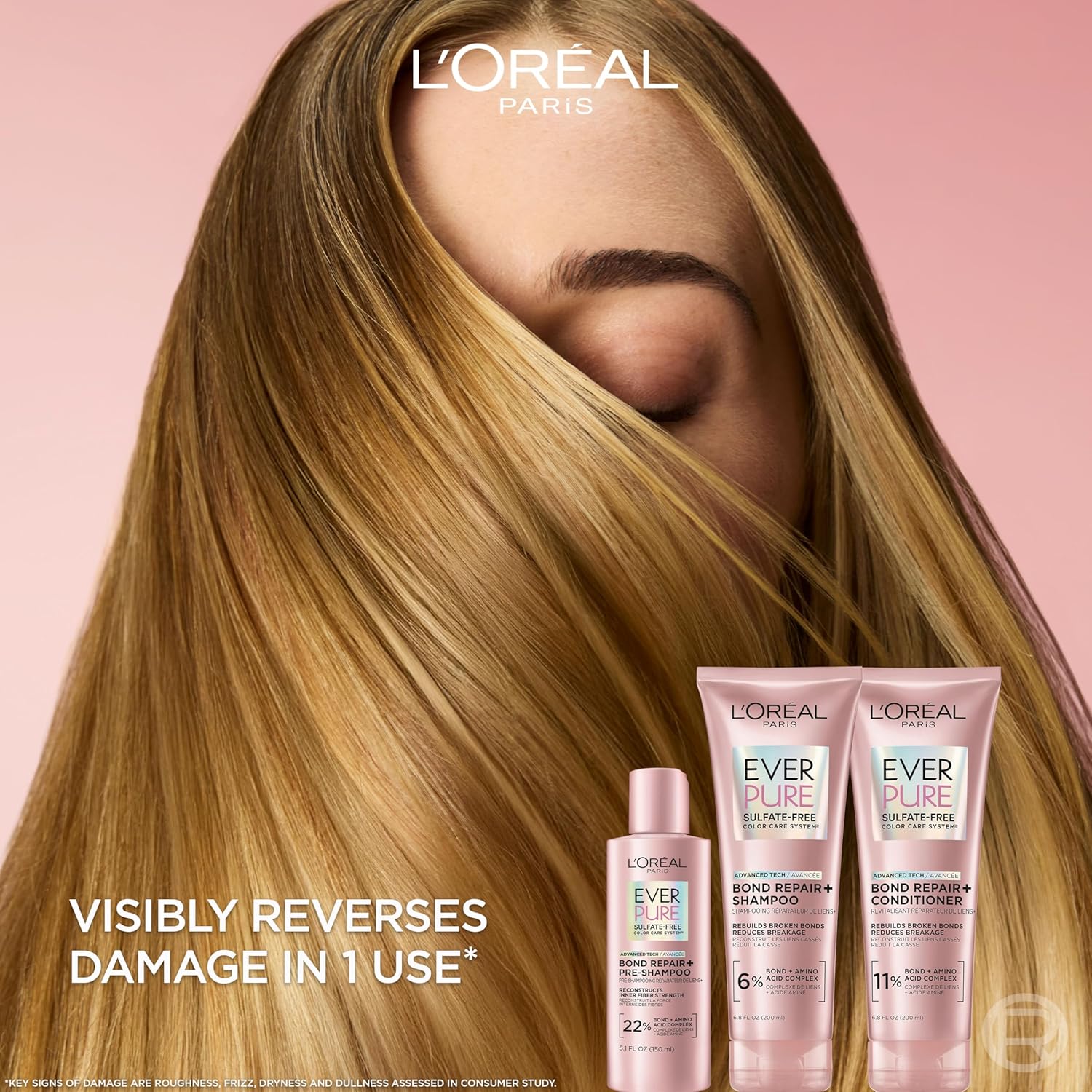 L'Oreal Paris Sulfate Free Bond Repair+ Pre Shampoo Concentrate, Hair Treatment with Bond + Amino Acid Complex for Colored, Bleached or Damaged Hair, EverPure, 5.1 Fl Oz (Packaging May Vary)