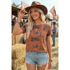 SHEWIN Womens Summer Tops Short Sleeve T-Shirts Western Graphic Crew Neck Casual Cute Tees 2026 Clothes A Maroon