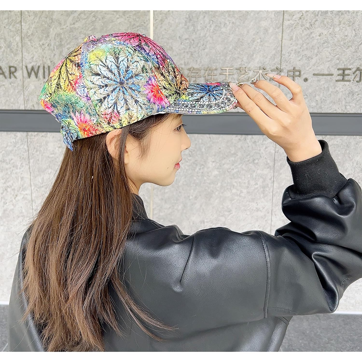 Bling Baseball Caps For Women, Rhinestone Summer Flower Baseball Hat, Adjustable Spring Fall Denim Sequin Jean Hat