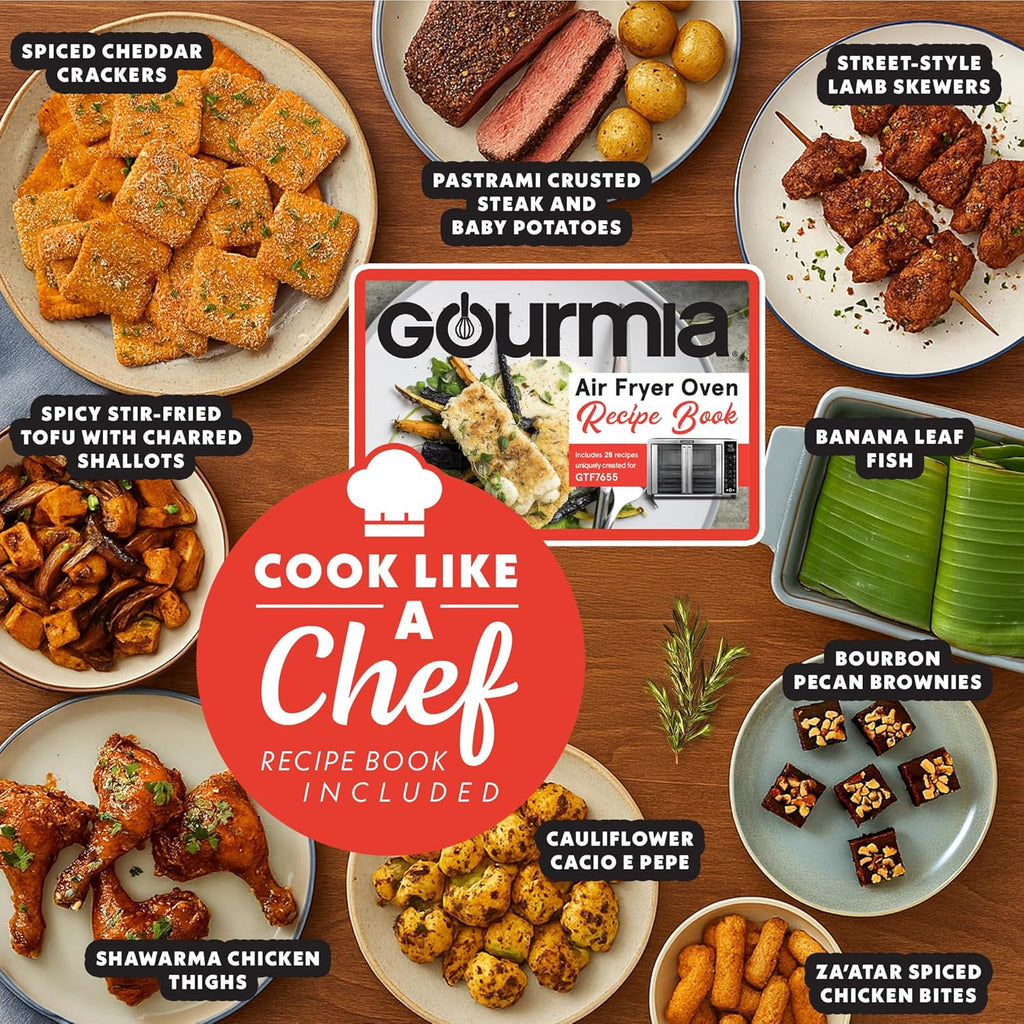 Gourmia French Door Air Fryer – 25 Qt Large Capacity Convection Oven, Fryfroce 360°, Digital Display with 17 Cooking Presets, Bake, Toast, Roast, Dehydrate, Fits 12” Pizza