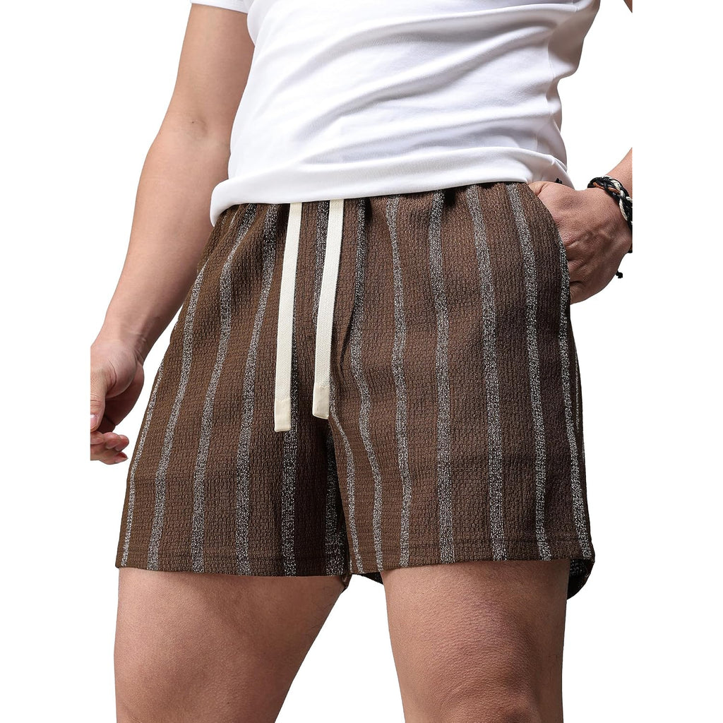 Jotook Mens Casual Shorts 5 Inch Lightweight Stretch Summer Shorts Elastic Waist Drawstring Vacation Beach Stripe Short