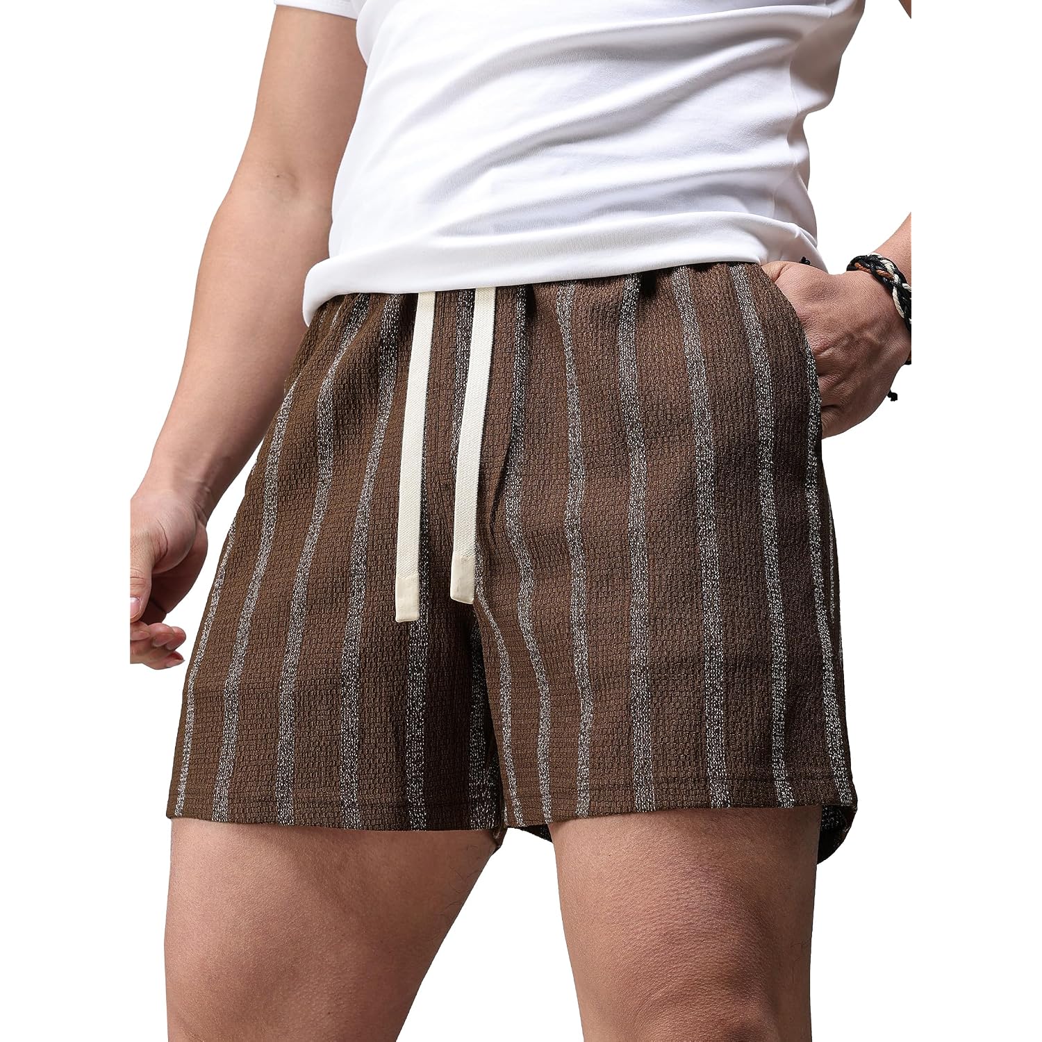 Jotook Mens Casual Shorts 5 Inch Lightweight Stretch Summer Shorts Elastic Waist Drawstring Vacation Beach Stripe Short