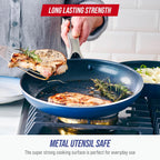 Blue Diamond 10" Nonstick Frying Pan Skillet, Diamond Infused PFAS & PTFE-Free Ceramic Pot, Dishwasher & Oven Safe, Stay Cool Handle, Durable Non Toxic Metal Utensil Safe, Egg & Omelet Pan, Blue