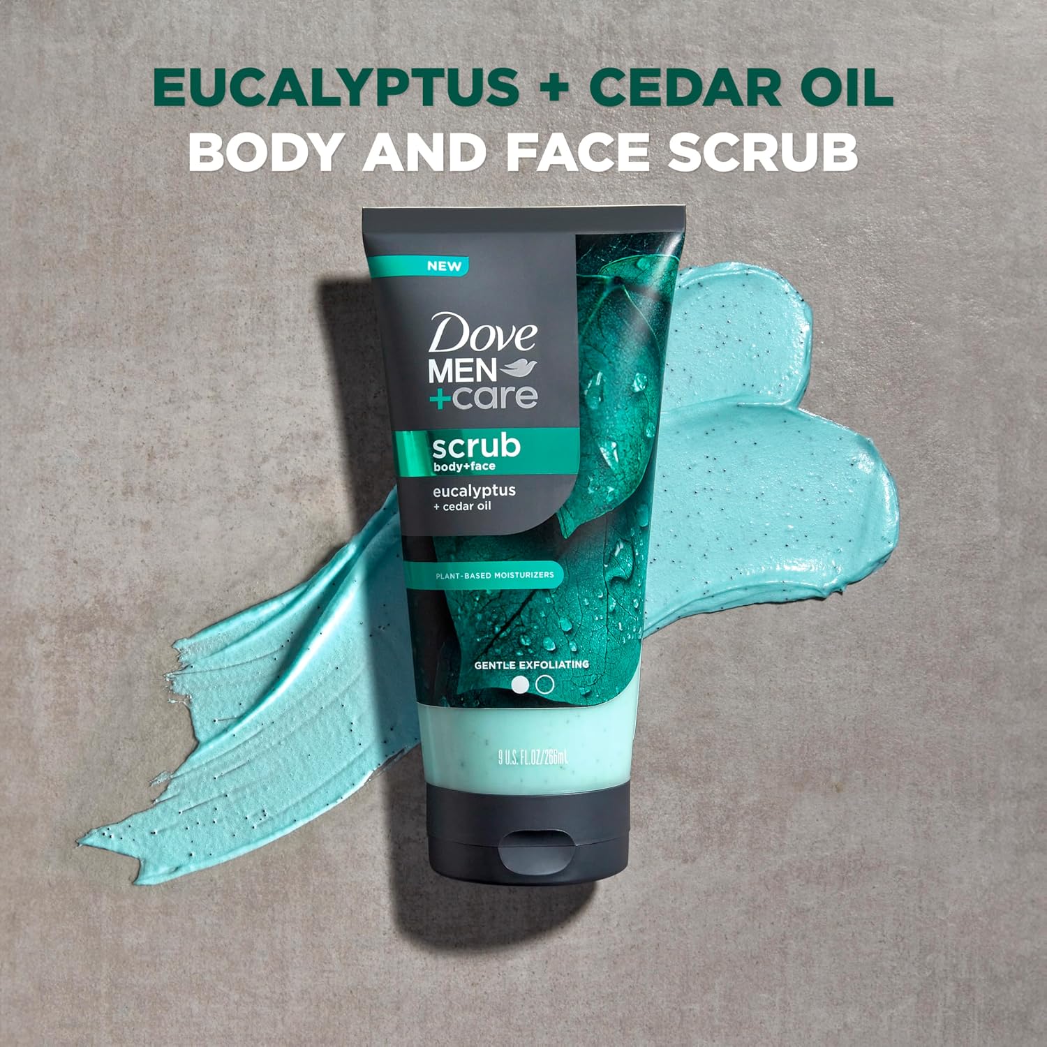 Dove Men + Care Body And Face Scrub Eucalyptus Deeply Exfoliates For Hydrated & Nourished Skin 100% Gentle Cleanser, No Sulfate Cleansers Or Parabens 9 Oz