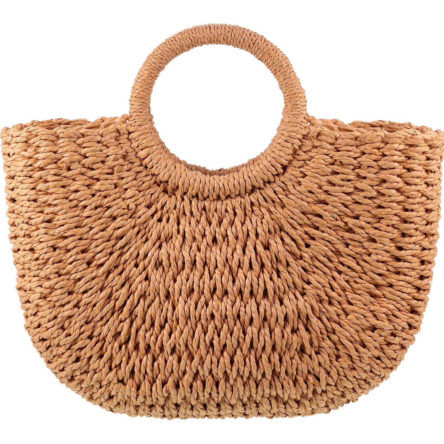 Frienda Straw Tote Bag Summer Beach Bag Handmade Straw Rattan Woven Handbag for Women Travel
