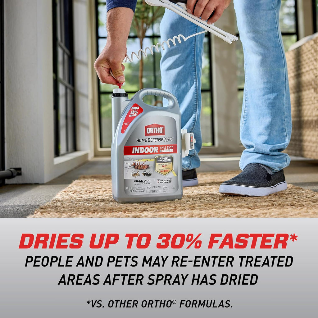 Ortho Home Defense Max Indoor Insect Barrier, Wand, 1 Gal. | Ready-To-Use Home Bug Killer With Extended Reach Comfort Wand, Kills Ants, Roaches, Spiders, Fleas And Ticks