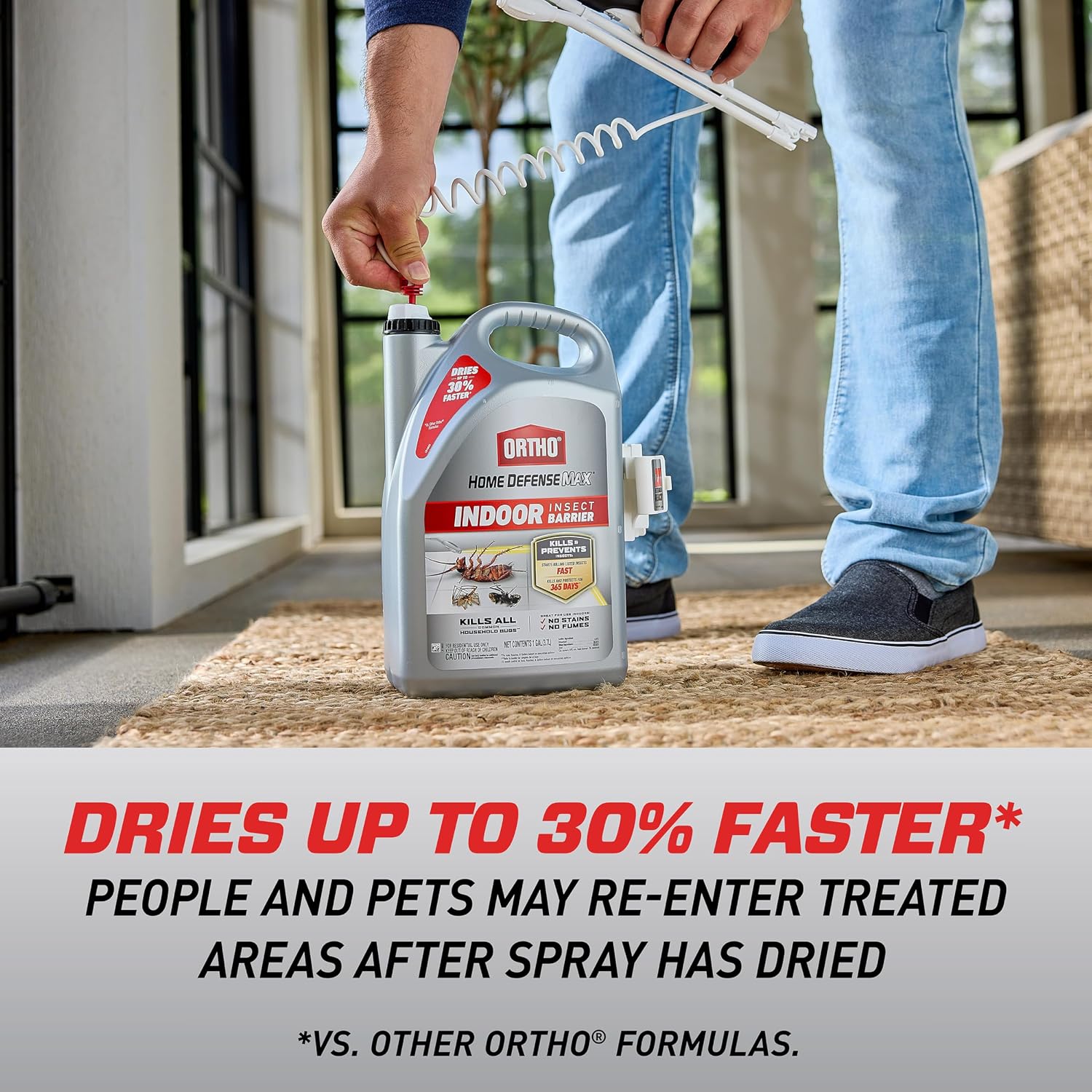 Ortho Home Defense Max Indoor Insect Barrier, Wand, 1 Gal. | Ready-To-Use Home Bug Killer With Extended Reach Comfort Wand, Kills Ants, Roaches, Spiders, Fleas And Ticks