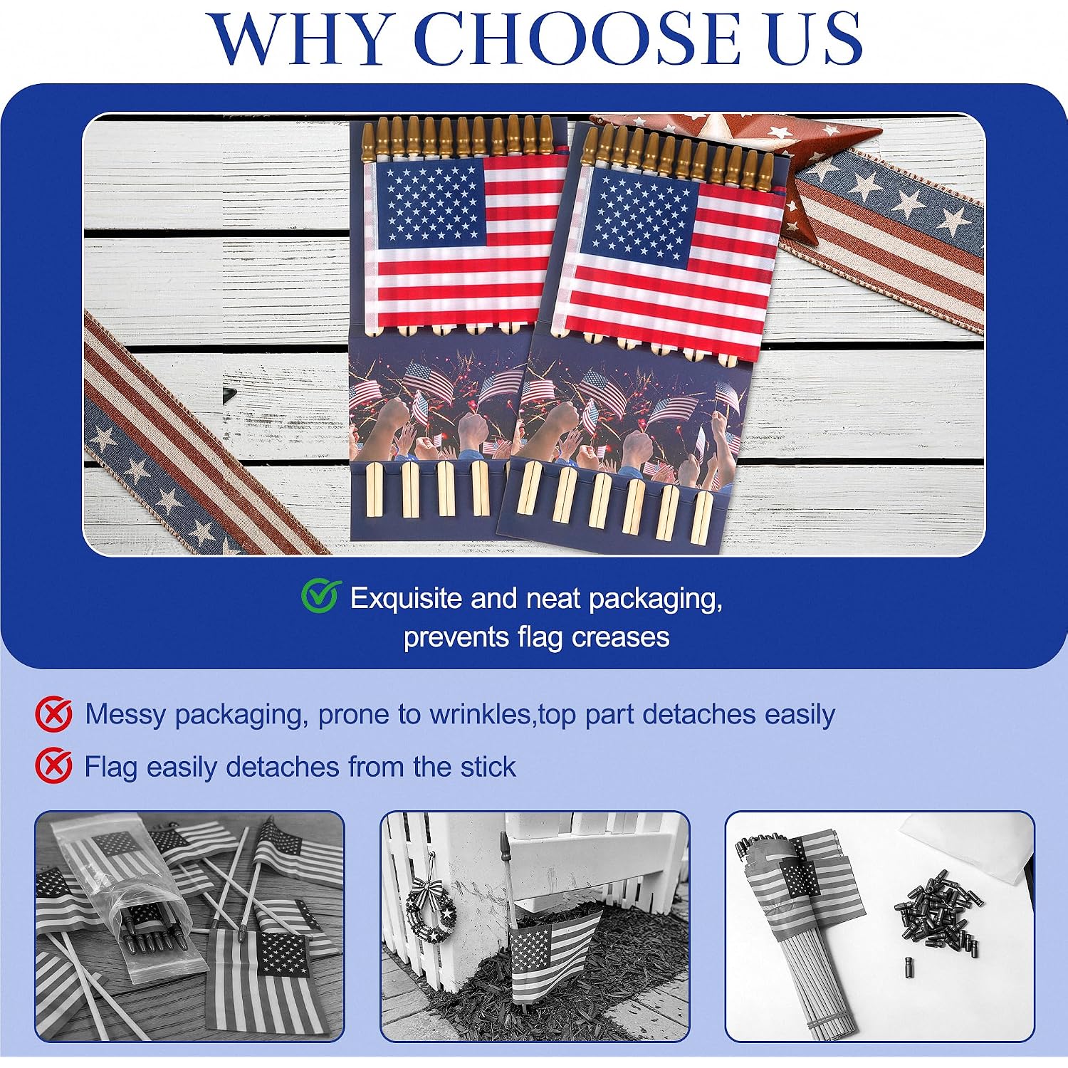 Hoosun 12 Pcs Small American Flags On Stick,4Th Of July Decorations Small Usa Flag On Stick,Mini 4''X6'' American Flags For Outside,Fourth Of July Flag For Yard Lawn,Patriotic Memorial Day Decorations